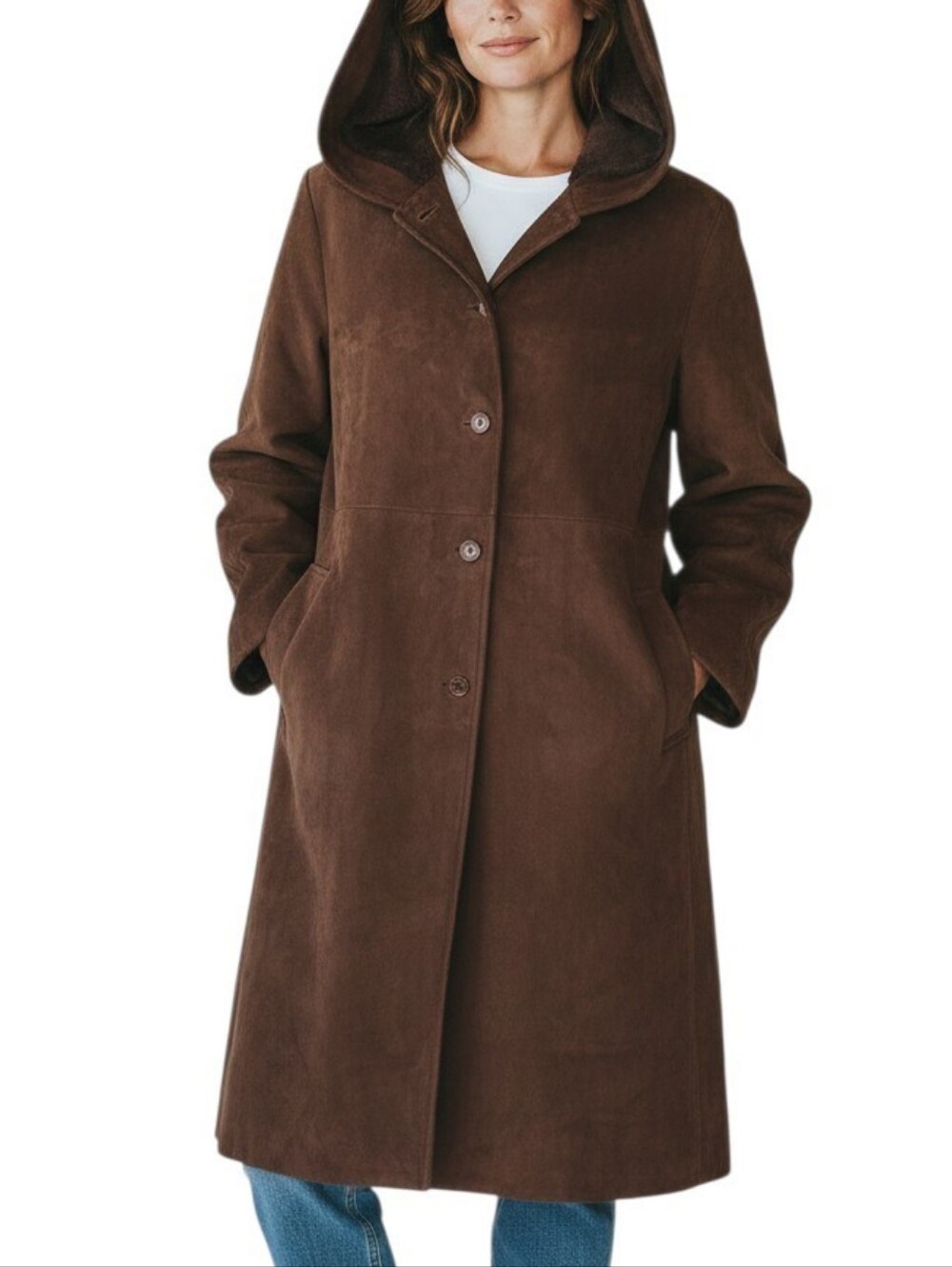Y2K Reaction Kenneth Cole Genuine Suede Leather Hooded Shearling Lined Coat XL